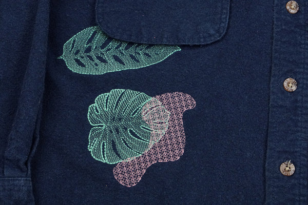 radish, dahlia & monstera | heavy flannel shirt | L / XL