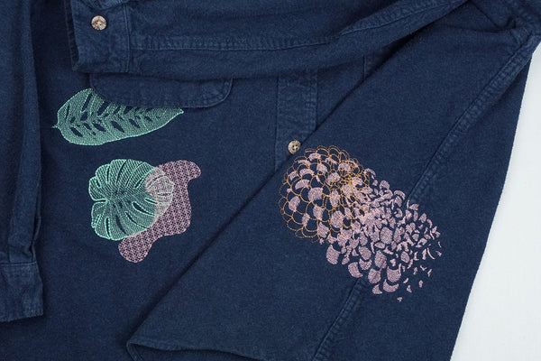 radish, dahlia & monstera | heavy flannel shirt | L / XL