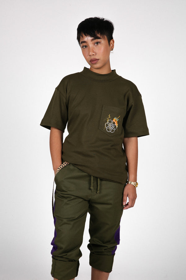 world on fire mild mock tee - olive