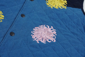 gold & blush chrysanthemum blue vest | L