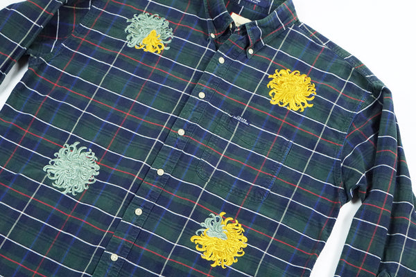jade & mustard chrysanthemum plaid cotton shirt | L/XL
