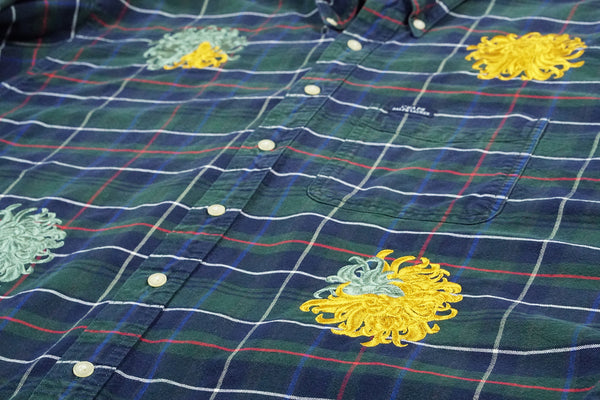 jade & mustard chrysanthemum plaid cotton shirt | L/XL