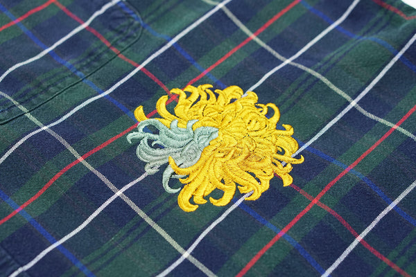 jade & mustard chrysanthemum plaid cotton shirt | L/XL