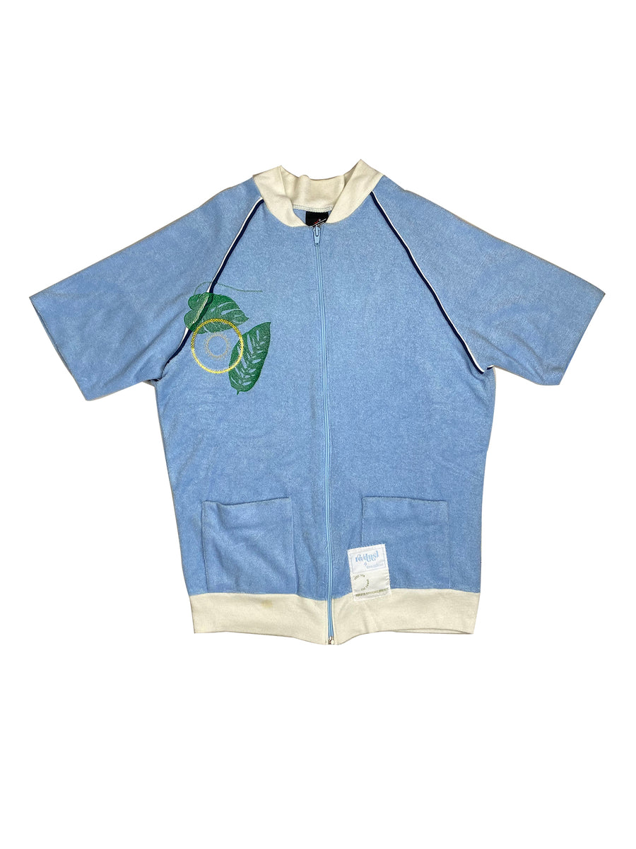 monstera leaf & shapes | terry zip top | M