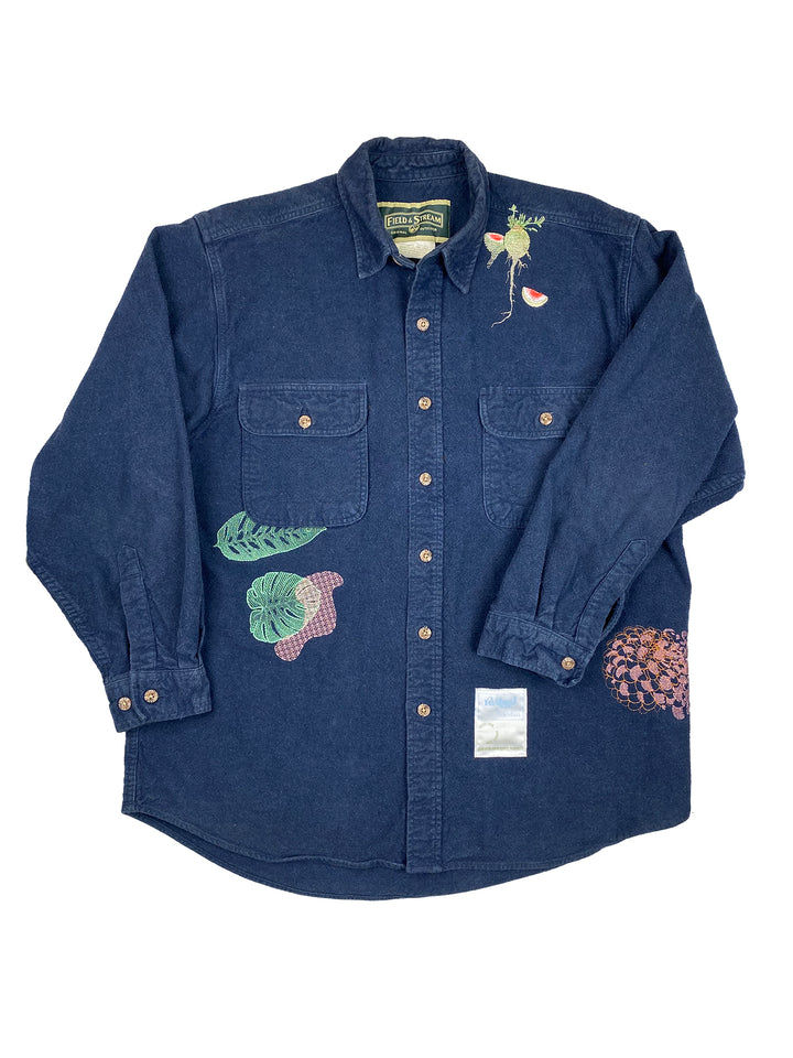 radish, dahlia & monstera | heavy flannel shirt | L / XL