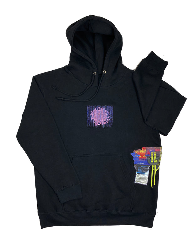 chrysanthemum & mixed media  | fleece hoodie | L