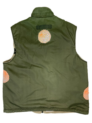 olive/tan reversible puffer vest | L