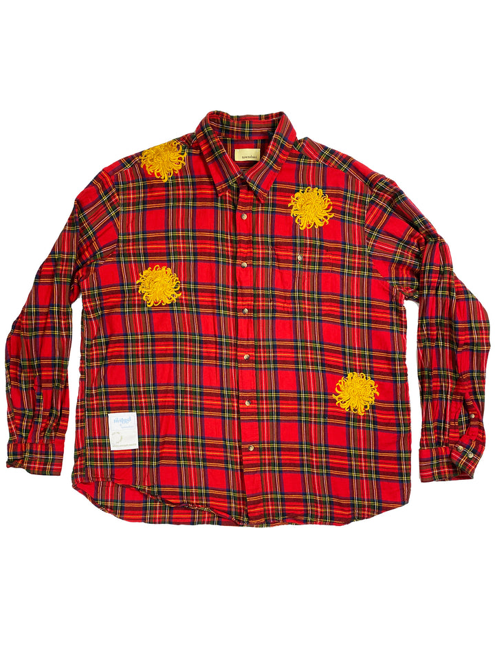 mustard chrysanthemum plaid flannel shirt | XL